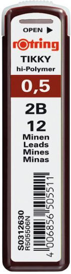 Rotring 12 Packages x 10 Mechanical Pencil Leads 0.5mm Diameter 2B