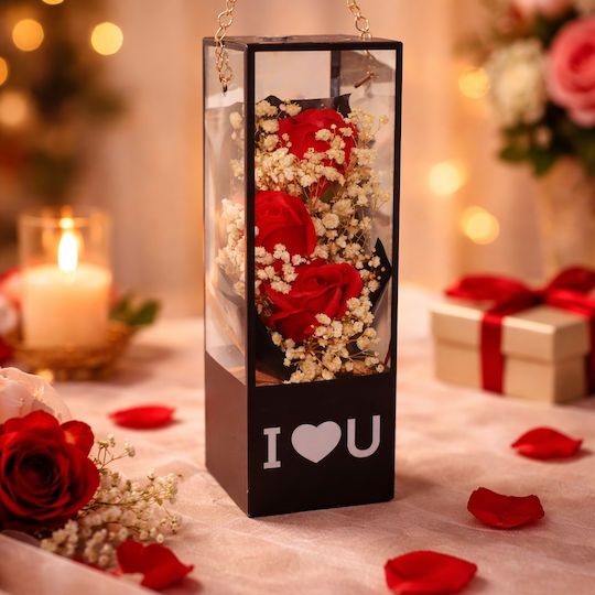 Bouquet Red Roses Transparent Box 29x9x9cm