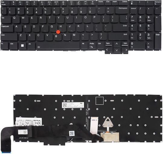 Laptop Keyboard Lenovo Thinkpad E16 Gen 1 21jn 21jq 21jn004rge 21jn004nge 21jn004mge 21jn003mau 21jnx010us US Without Frame Backlit with Pointer Black Code 41304uspointerbl