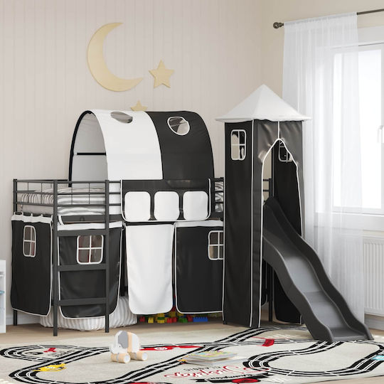 Pat pentru Copii Cușeta Single Negru pentru Saltea 74.5x190cm