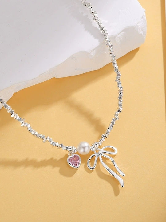 Halskette mit Design Herz aus Silber mit Perlen
