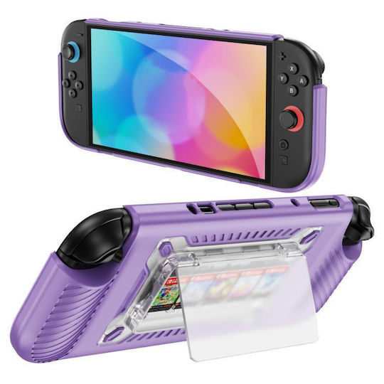 Nintendo Switch 2 Anti-Slip Protective Console Case Game Texture TPU Hybrid Card Slot Purple