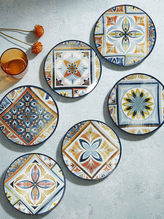 Set of 6 Porcelain Serving Plates with Tile Pattern 20x20cm