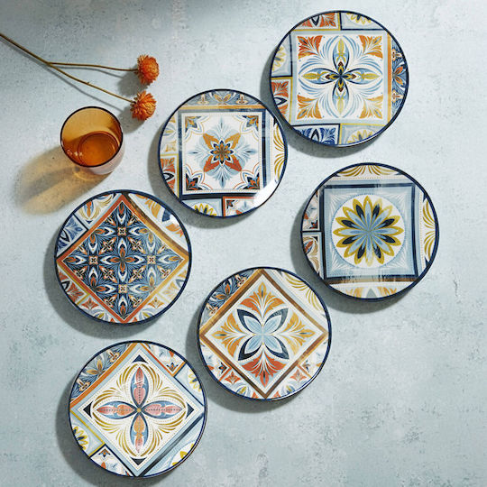 Set of 6 Porcelain Serving Plates with Tile Pattern 20x20cm