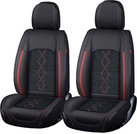 Huse Scaune Auto Premium 5 Locuri Carguard Deluxe Din Piele Ecologică Perforată Textil Negru Roșu Închis