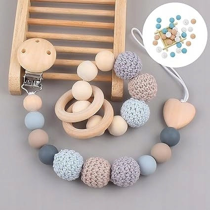 Gray Wooden Beads Balls 20mm Crocheted Diy Set 10 Pieces