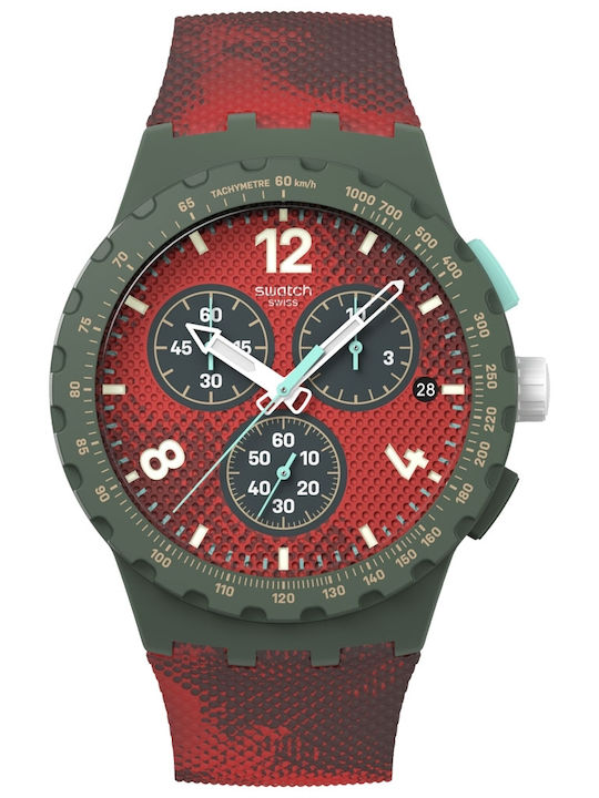 Swatch Crimson Men's Watch Chronograph Battery with Red Rubber Strap