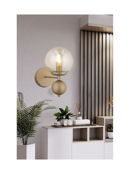 Wall Lamp Vintage Spherical Honey Glass & Metal Base 28x15cm