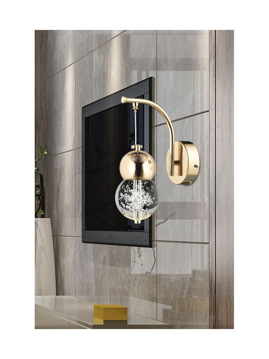 Gold LED Wall Lamp Crystal Ball & 3 Light Colours 26×30cm
