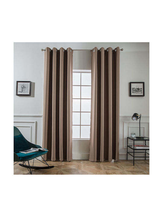Mc Decor Blackout Curtain with Grommets Brown 140x265cm