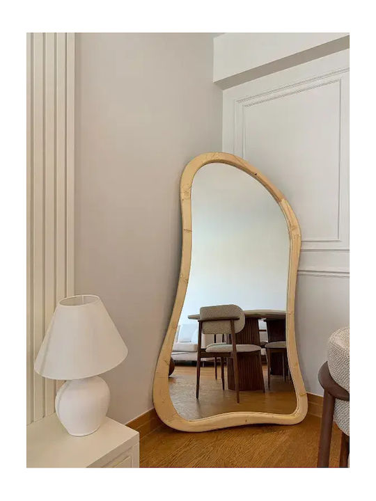 SteweHome Asymmetric Floor Mirror with Beige Wooden Frame 180x100cm