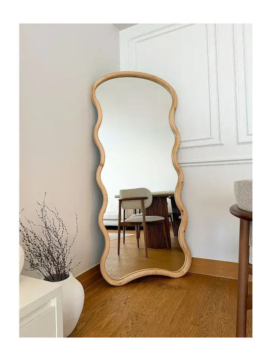 SteweHome Asymmetric Floor Mirror with Beige Wooden Frame 180x80cm