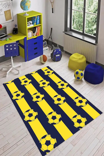 Детски Килим Мотив Топка Жълто Синьо 80x150см