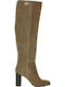 Synthetic Leather High Heel Women's Boots with Zipper Brown