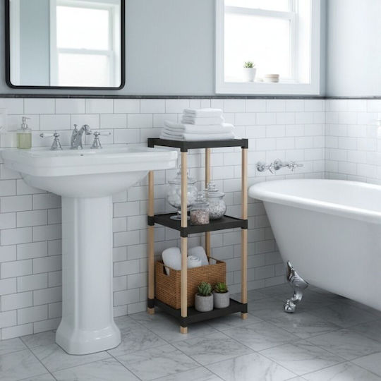 FixWood Επιδαπέδια Ραφιέρα Μπάνιου Πλαστική 28x25x72cm Μαύρη