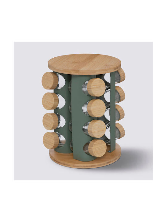 5Five Bamboo Tabletop Rotating Spice Rack Green 16pcs