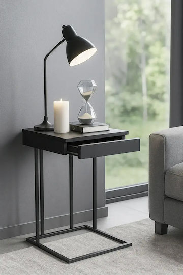 Schwarzer Moderner Beistelltisch für das Wohnzimmer mit Schublade 42x36x64cm
