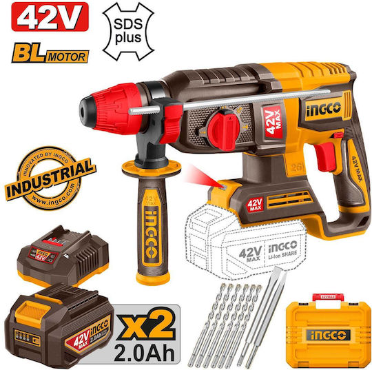 Ingco Impact Demolition Hammer Battery 42V 2x2Ah with Chuck SDS Plus CRHLI422682E