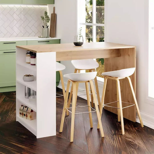 Modernes Bar-Tisch Regal Weißes Holz 120x60x92cm Modernes Bar-Tisch Regal Weißes Holz 120x60x92cm