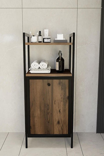 Metal Laundry Basket Bathroom Shelf Walnut 40x31x97cm