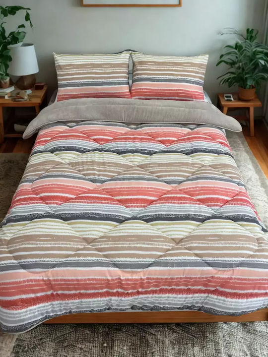 Set De Somn Dublu Pătură Reversibilă Și 2 Fețe De Pernă 195x215cm
