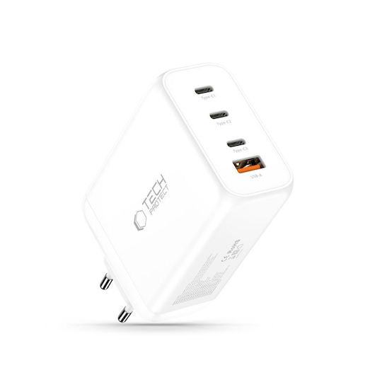 Tech-Protect Charger Without Cable GaN with USB-A Port and 3 USB-C Ports 240W Power Delivery / Quick Charge 3.0 Whites (NC240W-GAN)