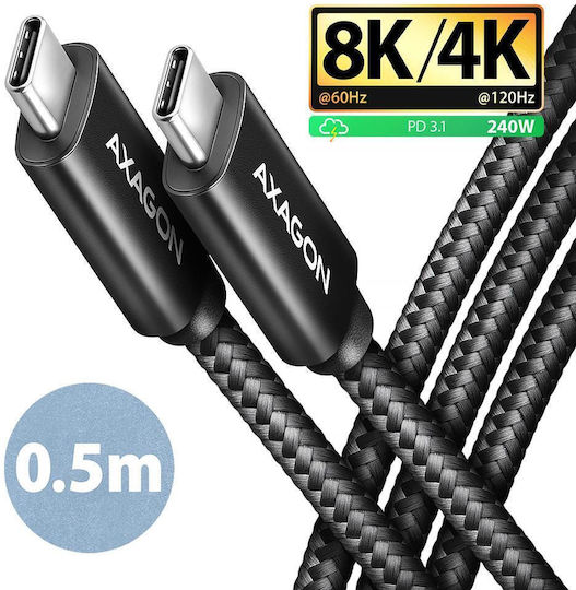 Axagon USB 4 Video Cable USB-C Male - USB-C 240W PD Black 0.5m