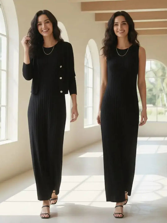 Maxi Hemdkleid Gestrickt  Schwarzes