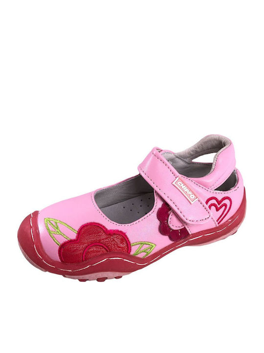 Kids Leather Ballerinas with Hoop & Loop Closure Pink