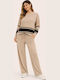Damen Beige Set mit Hose mit Gummizug Gestreift