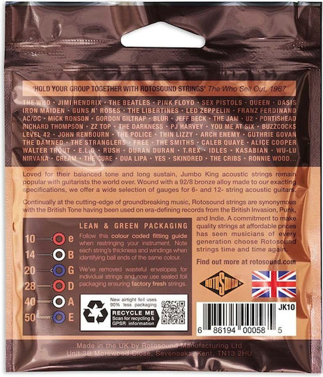 Rotosound Jumbo King Set of Bronze Acoustic Guitar Strings 10 - 50