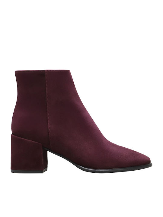 Suede Women's Ankle Boots with Medium Heel Burgundy
