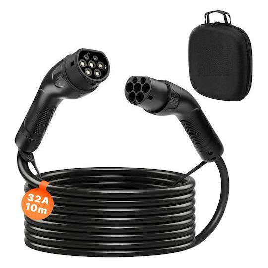Cablu Încărcare Vehicule Electrice Ev Tip 2 Negru 32 A Lungime 10 M Max 22 Kw Ip65