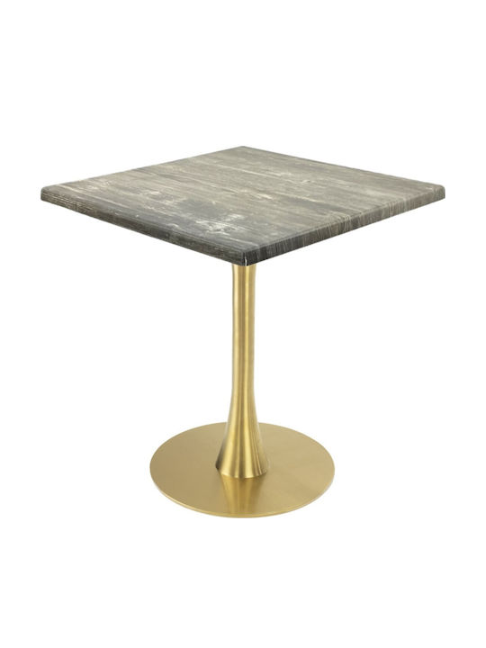 Masă Pătrată Bar Din Lemn Cu Ramă Metalică Pine, Aurie 70x70x74cm