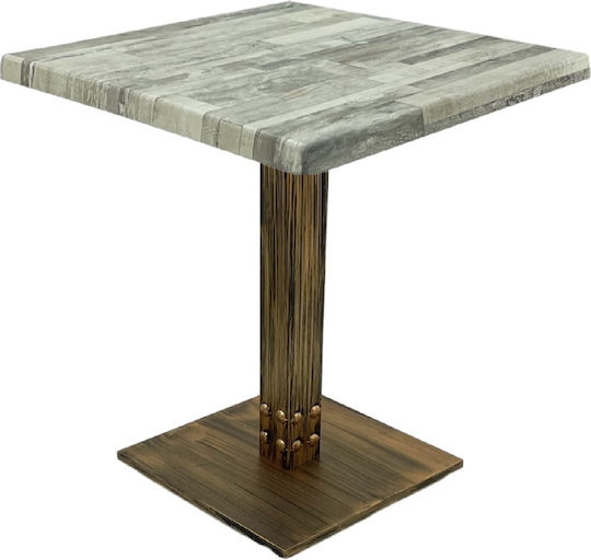 Quadratischer Bar-Tisch Aus Holz Mit Metallrahmen Weiß Vintage Bronze 70x70x74cm