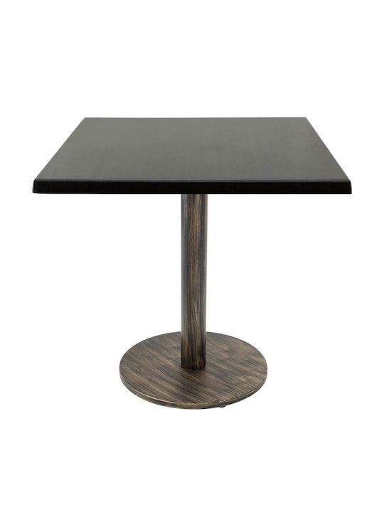 Masă Pătrată Pentru Sala De Mese Din Lemn Cu Ramă Metalică Wenge Vintage Bronz Antic 80x80x74cm