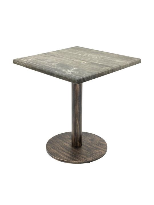 Masă Pătrată Pentru Sala De Mese Din Lemn Cu Ramă Metalică Vintage Bronz Aspect Antichizat 70x70x74cm