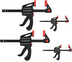 Set 4 Navaris Quick Clamps 15 Cm + 10 Cm One-handed Wood Workshop Black Wood Nylon Plastic Steel