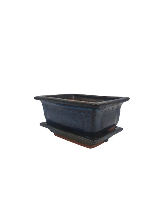 Elburg Smit Γλάστρα Πήλινη Σκούρο Μπλε με Πιάτο 12x8.5x5εκ.