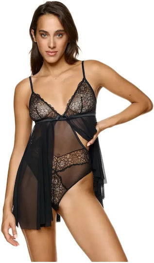 Miss Rosy Γυναικείο Camisole Δαντέλα & Διαφάνεια Μαύρο