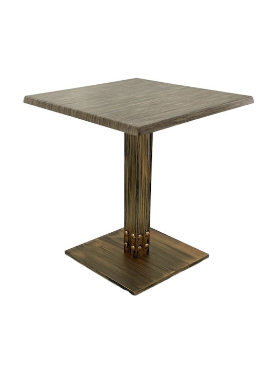 Masă Bar pentru Spații Mici Exterioare Din Lemn cu Ramă Metalică Vintage Bronz 70x70x74 cm