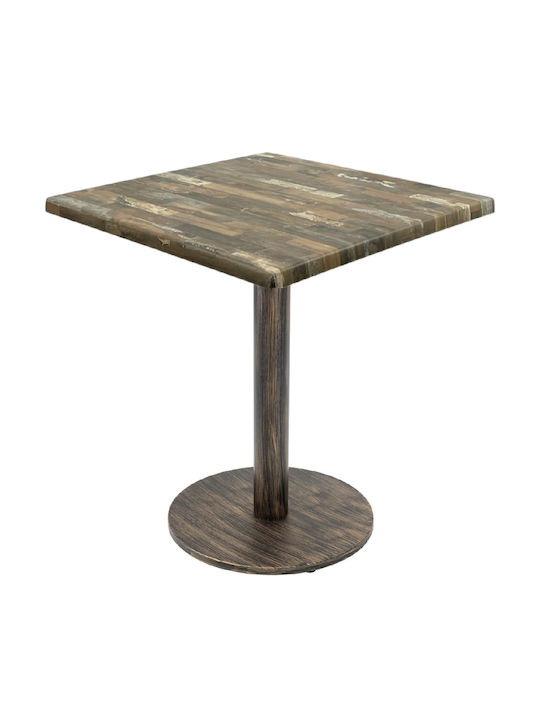 Masă Bar pentru Spații Mici Exterioare Din Lemn cu Ramă Metalică Vintage Bronz 70x70x74 cm