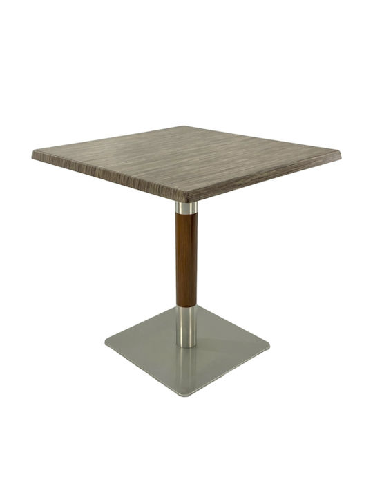 Masă Bar Pentru Spații Mici Exterioare Din Lemn Cu Ramă Metalică Argintie 80x80x74cm