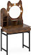 Costway Cat Shaped Vanity Mirror Lighting Drawers Brown 150 X 80 X 50 Cm Hu11190de-cf