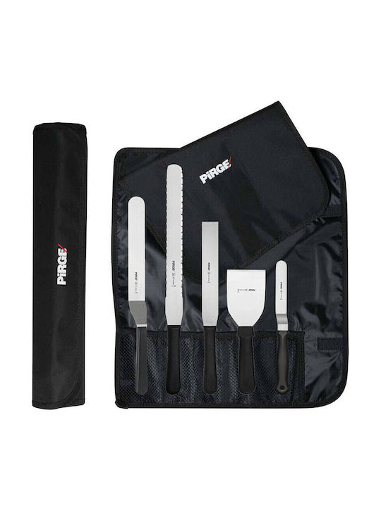 Set 5 Cuțite Pentru Patiserie Spatule + Toc Crem Oțel Inoxidabil Mânere Negre Din Plastic