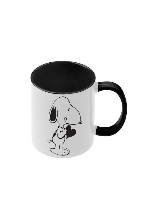 Snoopy Tasse Mit Schwarzer Griff Innen