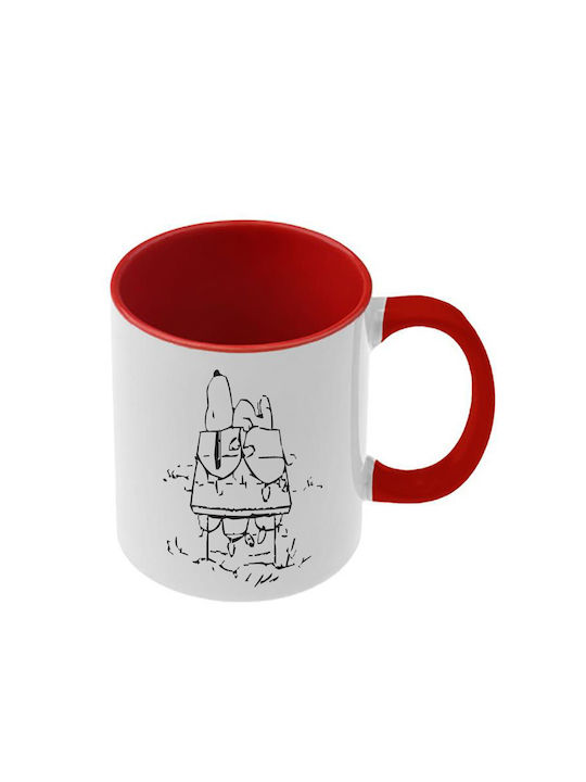 Snoopy Tasse Rote Griff Innenseite