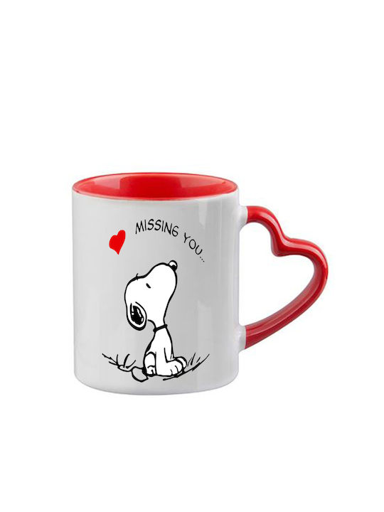 Snoopy Tasse Rote Griff Herz Innen