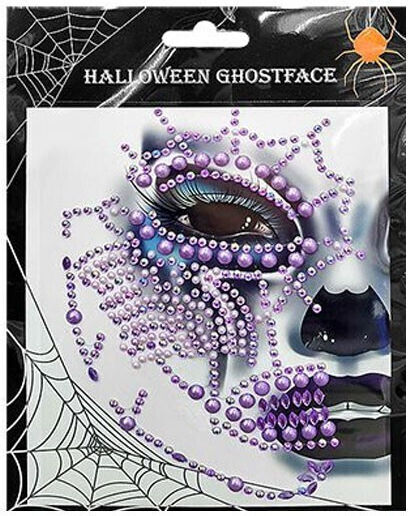 Face Gems Αυτοκόλλητα Προσώπου Νεκροκεφαλή 20x14cm Μωβ