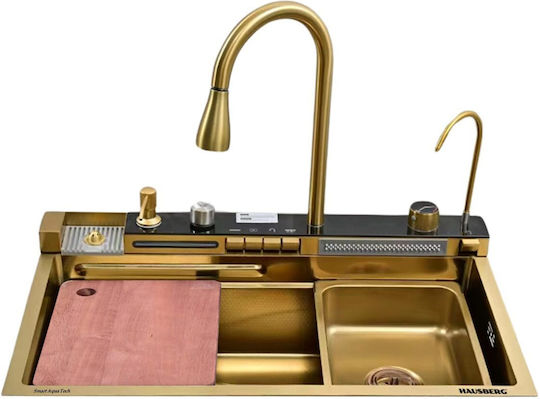 Hausberg HBC-9955AU Chiuvetă Bucatarie Drop-In Inox cu Robinet L75xL46cm Aurie